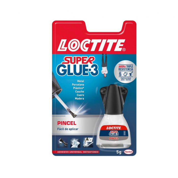 La fórmula líquida de Loctite Super Glue-3 es versátil, rápida y fuerte.  Las uniones son limpias y transparentes y aseguran una