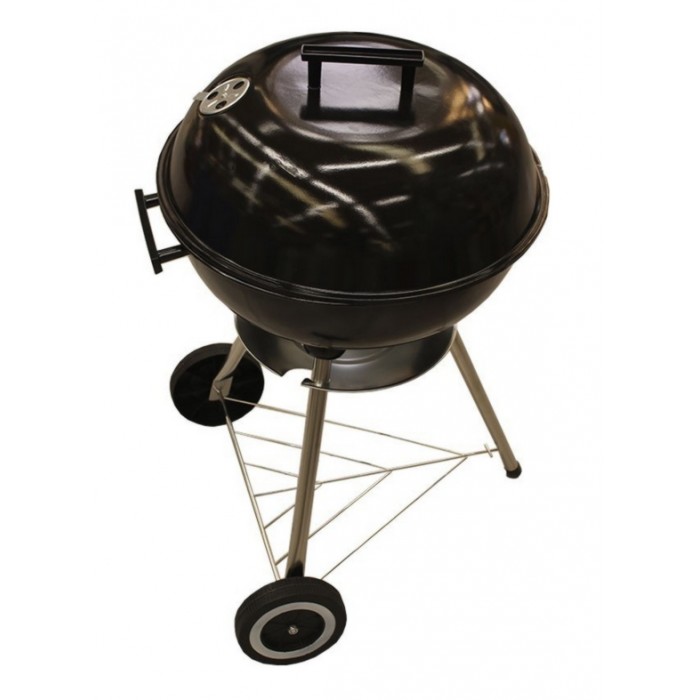 Barbacoa de carbón de 47 cm de diámetro con tapa y ruedas. Barbacoa ligera  y fácil de transportar.